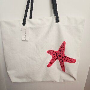 NWT Mia & Tess Coral Starfish Canvas Beach Bag Tote | The Paper Store Exclusive